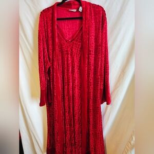 Vintage Red Animal PrintBurnout Knit Velvet V-Neck Slip & Robe Large
